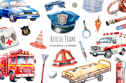 Watercolor rescue service clipart, a Work Illustration by Art and Funny