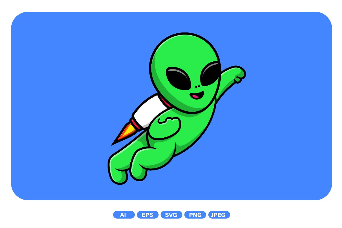 Cute Alien Flying With Rocket, an Illustration by Artstorystudio