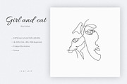 Girl and cat. Line Art Illustration, an Animal Illustration by lapi-olesya (Thumbnail 1 of 3)