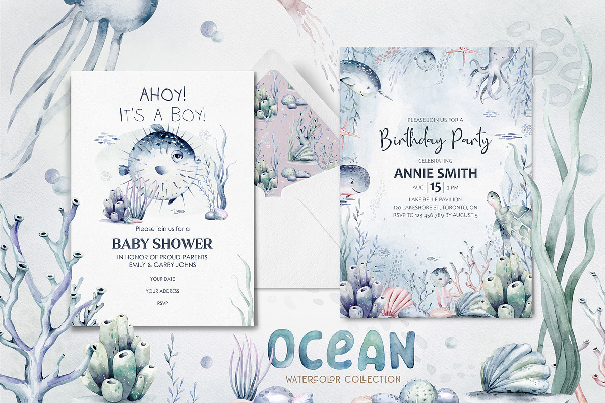Ocean watercolor set, an Animal Illustration by Peace ART (Photo 8 of 12)