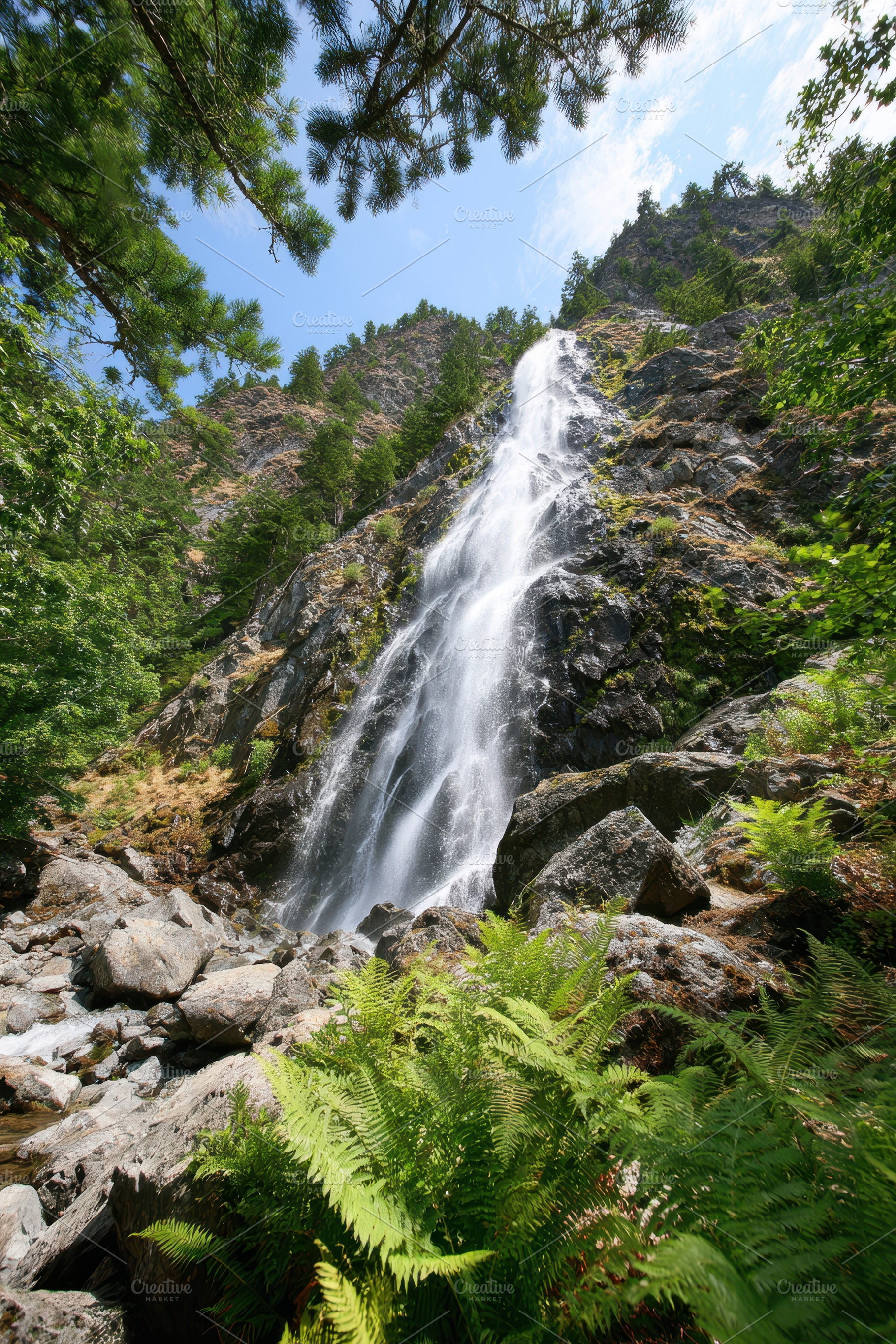 Majestic waterfall in a lush forest setting, a Nature Photo by AlyaAnd
