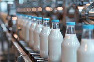 Conveyor line for processing and bottling of milk, a Photo by AlyaAnd