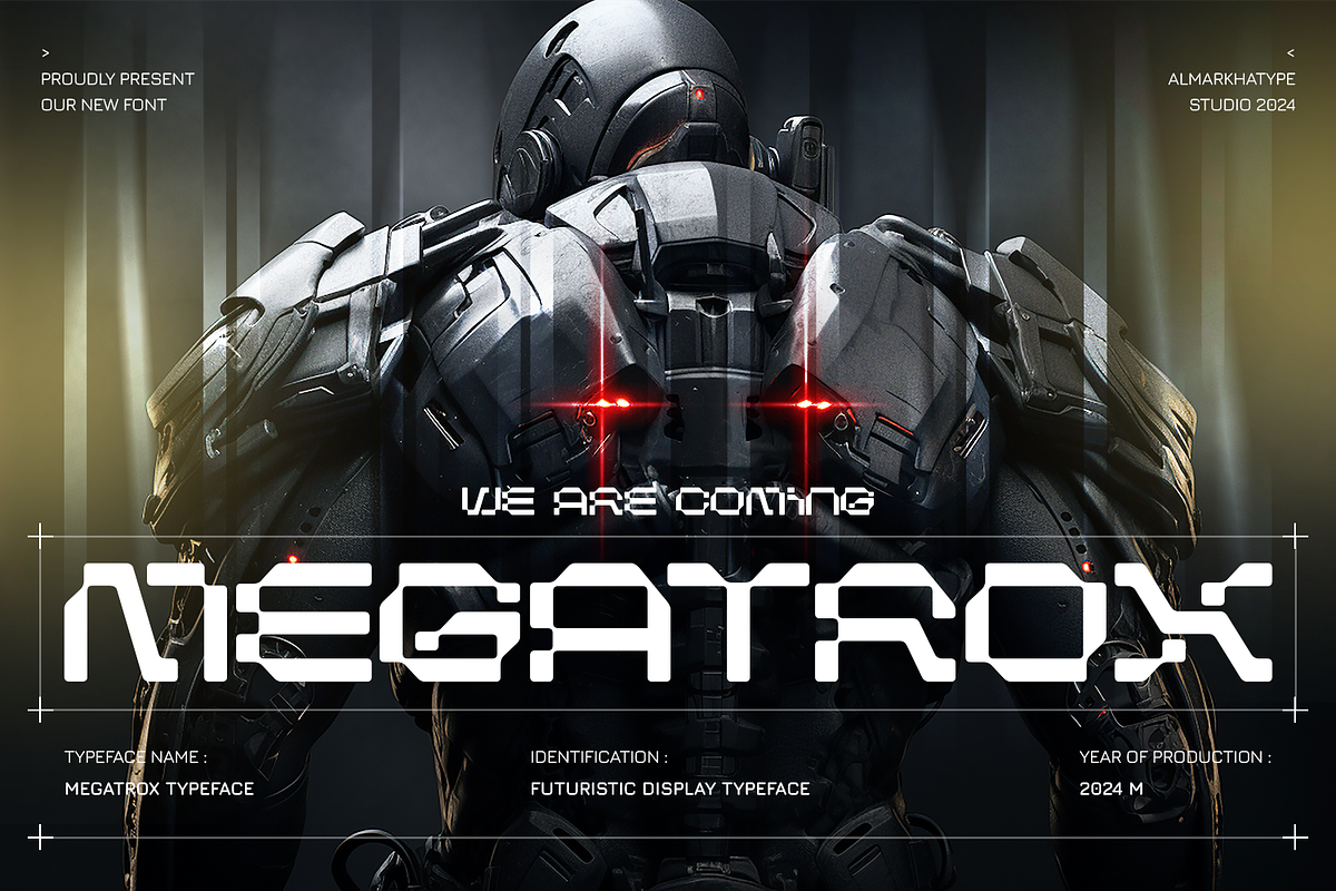 Megatrox – Mecha Font, a Sans Serif Font by Almarkhatype (Photo 1 of 15)