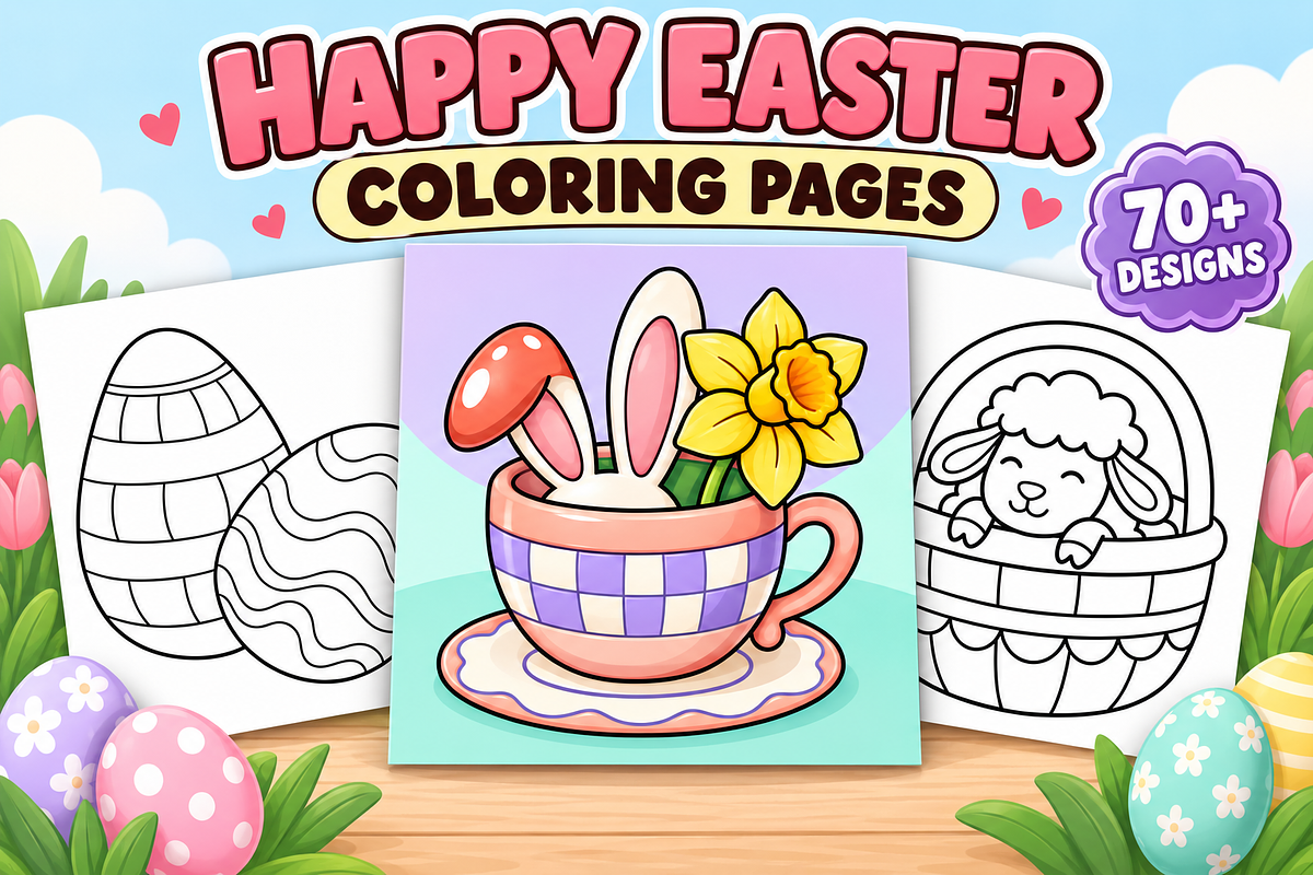 Happy Easter Coloring Pages Vol. 1, a Seasonal Illustration by Inkivelle Studio (Photo 1 of 3)