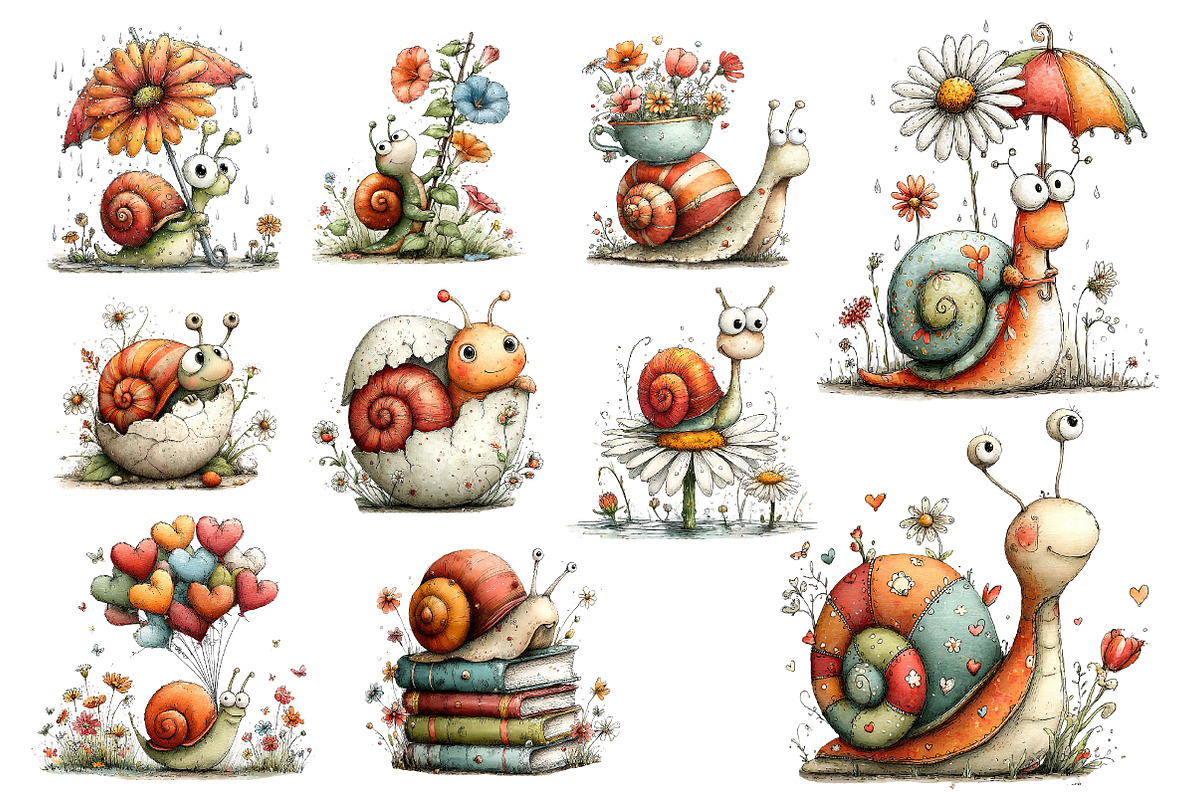 Whimsical Spring Snail Clipart, an Illustration by Dream Creation (Photo 6 of 6)