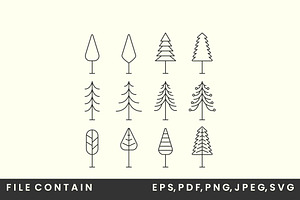 set pine line art logo vector