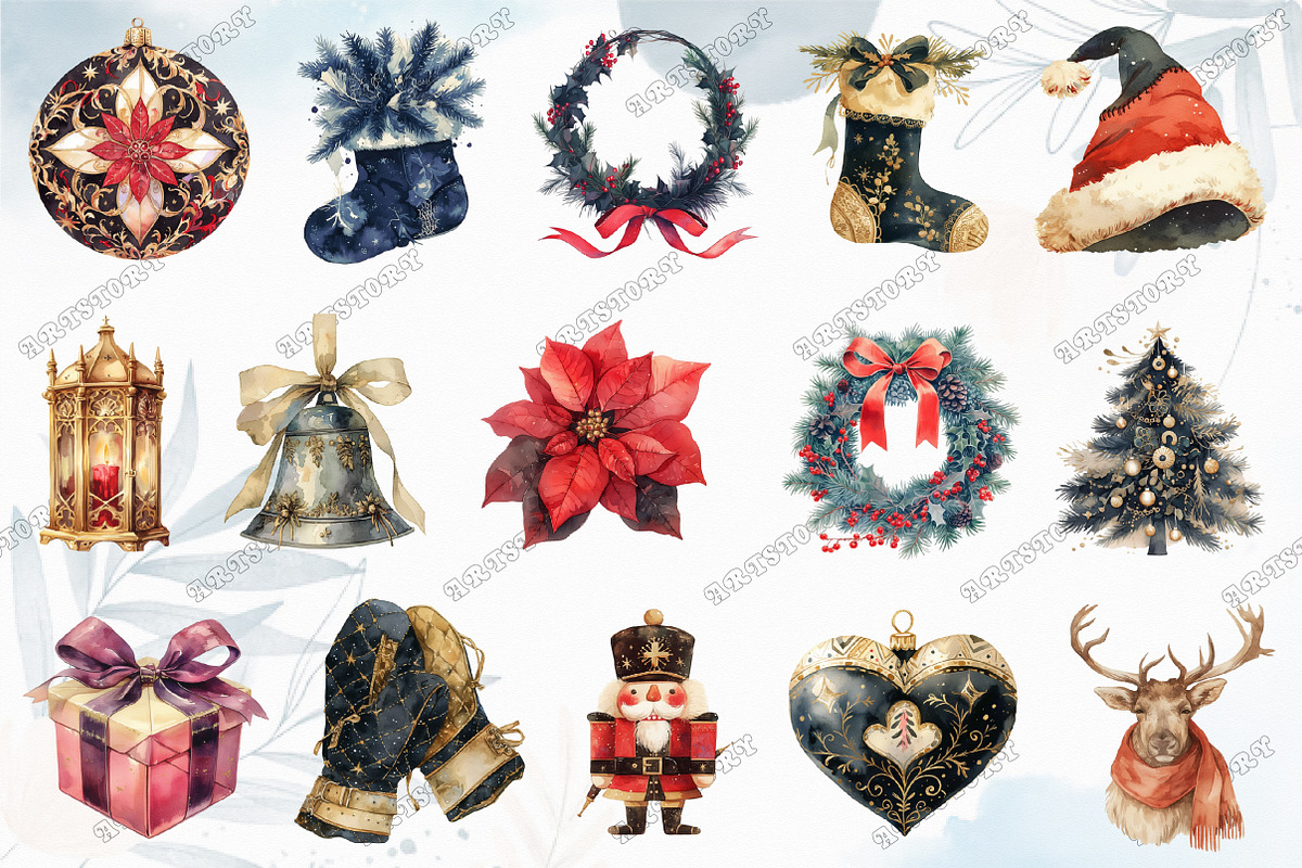 Watercolor Gothic Christmas Clipart, an Illustration by designcity5 (Photo 3 of 5)