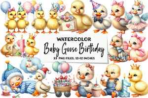 Watercolor Baby Goose Birthday Clipa, an Illustration by DreamArtGraphic
