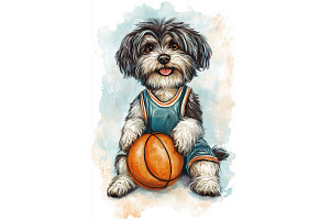 Basketball Tibetan Terrier Dog Art, an Animal Illustration by Art Paradise Studios