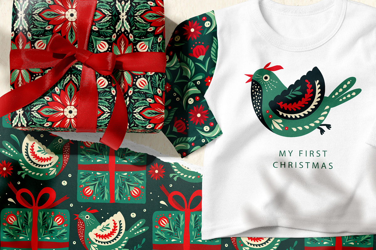 Folk Christmas Pattern and Ornaments, a Seasonal Illustration by Red Ink (Photo 7 of 9)