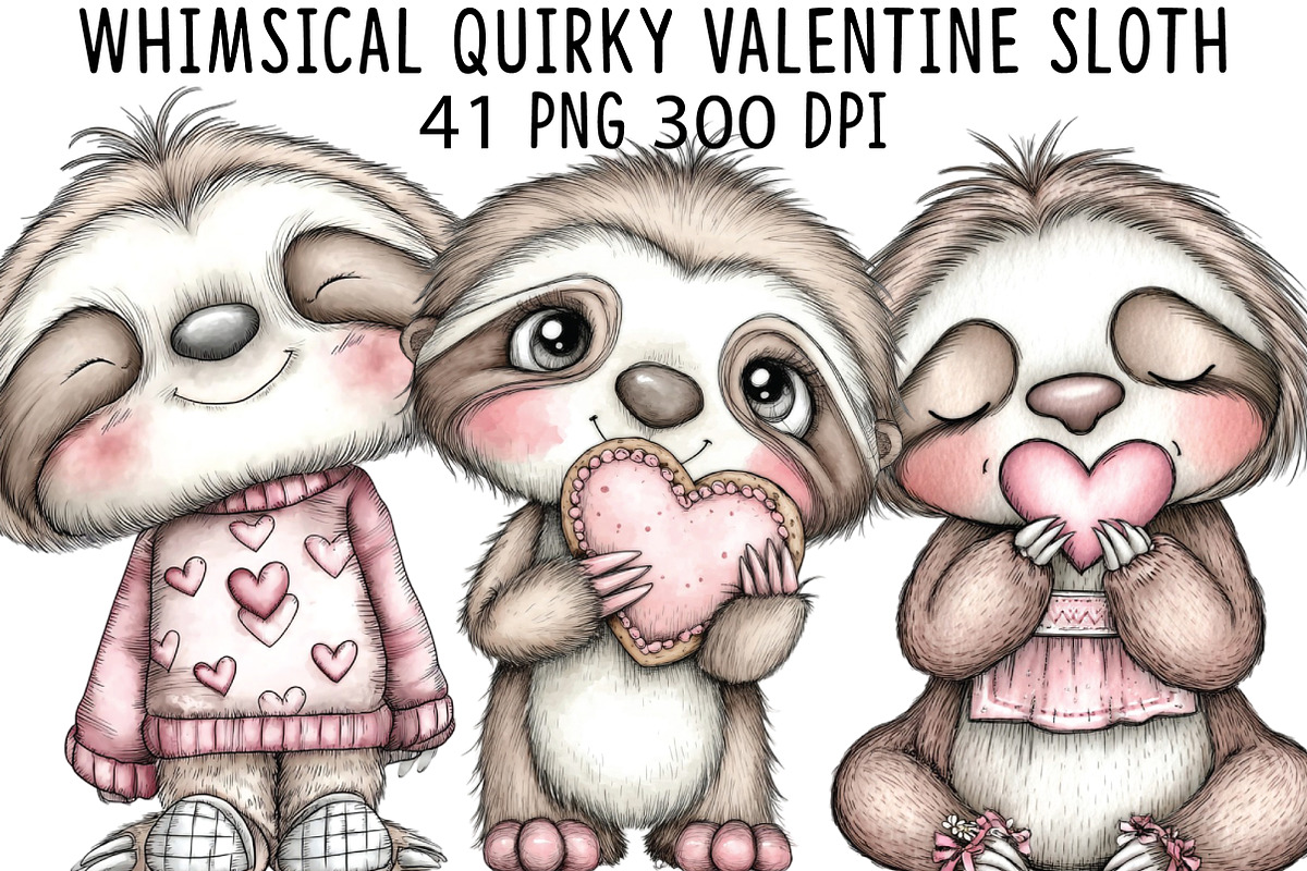 Whimsical Quirky Valentine Sloth PNG, a Graphic by CraftArtStudio (Photo 1 of 6)