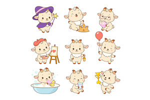 Cartoon kawaii goats. Funny goat, an Animal Illustration by Valerie Bodnar