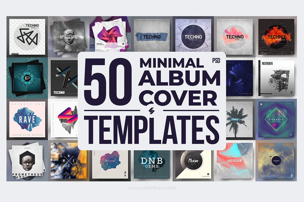 50 Minimal Album Covers Bundle, a Social Media Template by pixelsao (Photo 1 of 6)