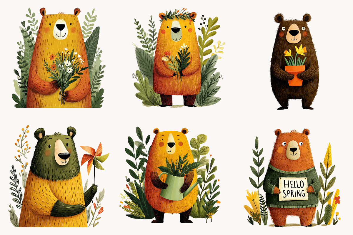 Whimsical Spring Teddy bear Clipart, an Illustration by Designworld