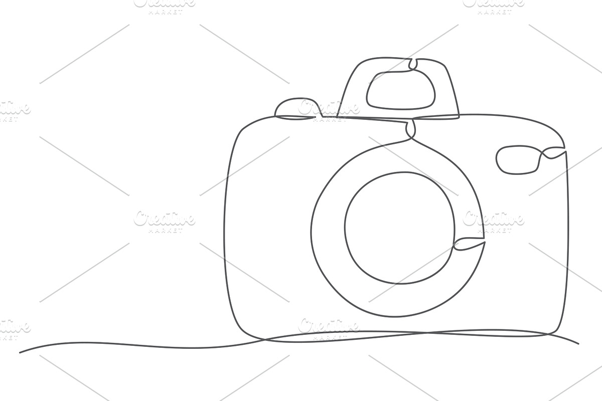 Camera One line drawing isolated on, an Object Illustration by IhorZigor