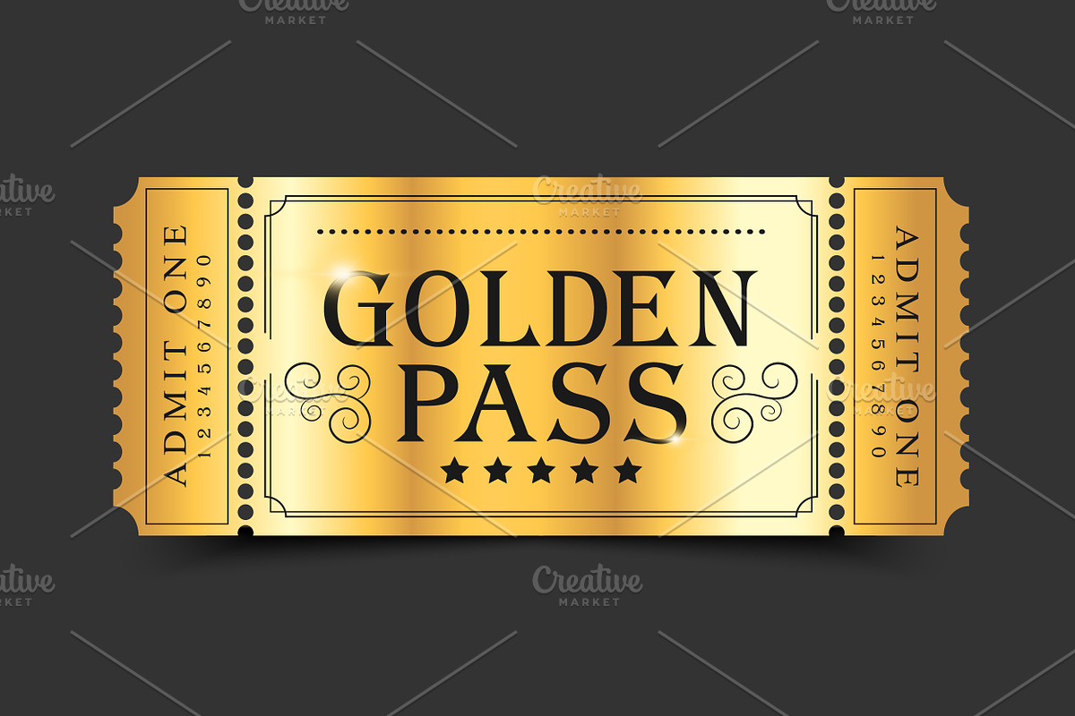Golden Pass Ticket Design, a Decorative Illustration by PsychocheArt