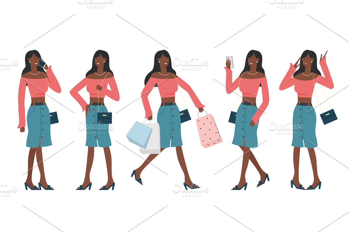 Stylish Young Woman Shopping and, an Object Illustration by Flashvector