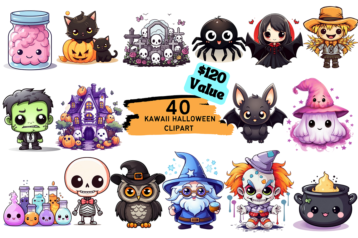 Kawaii Halloween Sublimation Bundle, a Seasonal Illustration by Bubble Pixel (Photo 1 of 7)