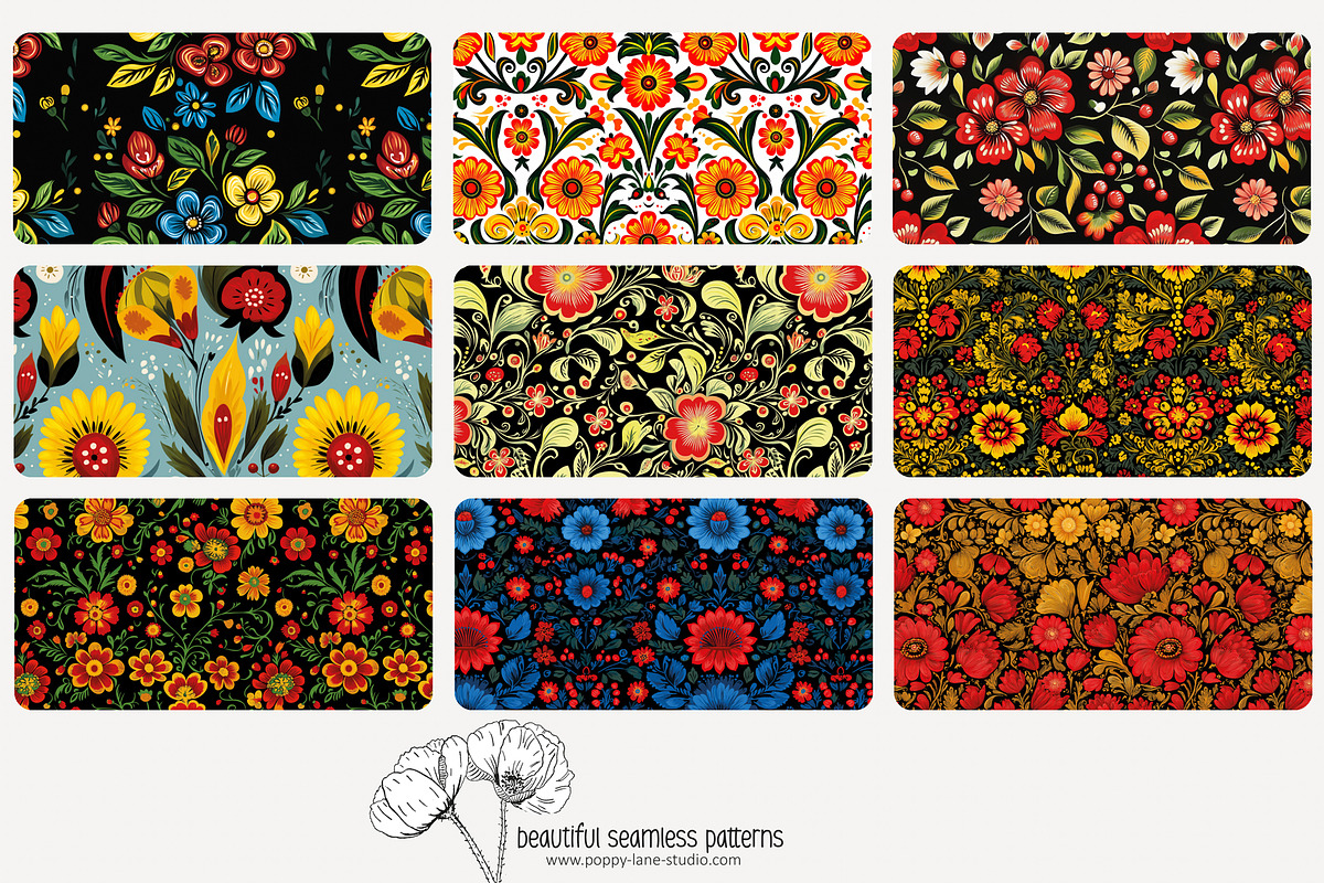 70 Khokhloma seamless pattern, a Pattern Graphic by Poppy Lane Studio (Photo 3 of 10)