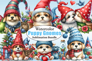 Watercolor Puppy Gnomes PNG Bundle