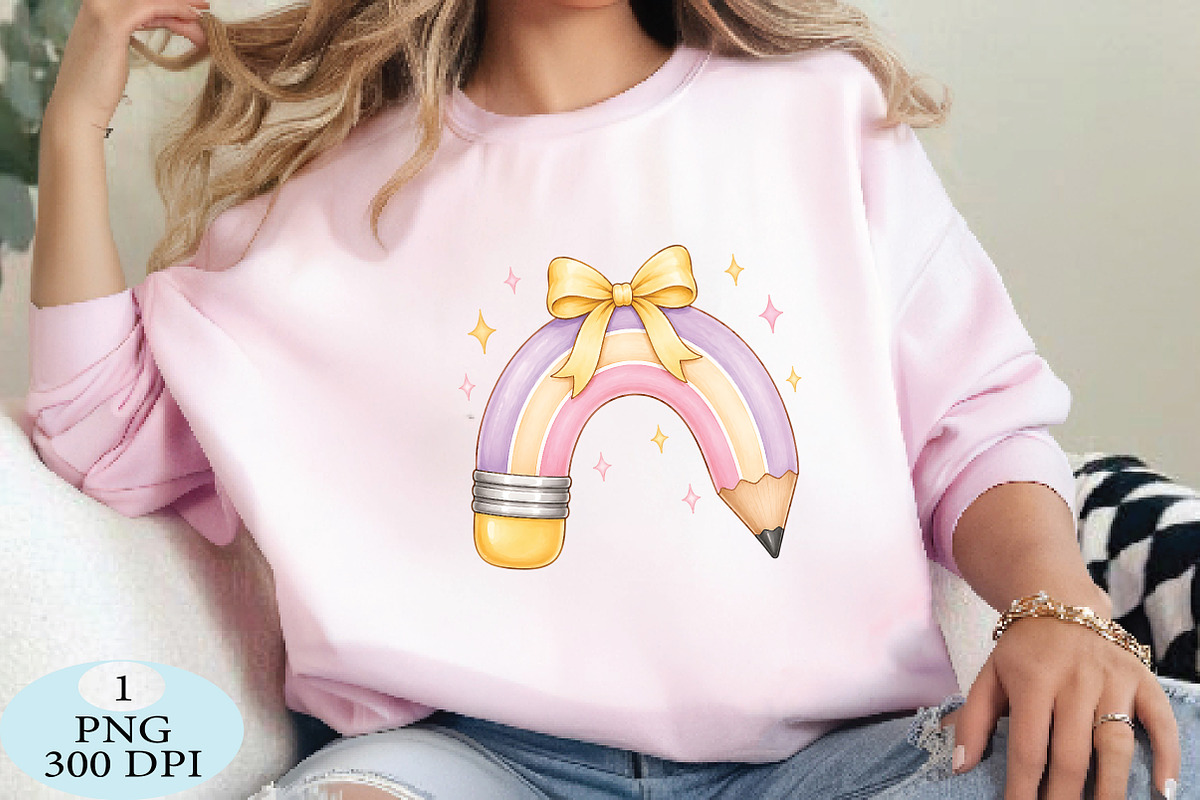 Pastel Rainbow Pencil with Bow PNG, a Seasonal Illustration by Daily.Designs (Photo 3 of 5)