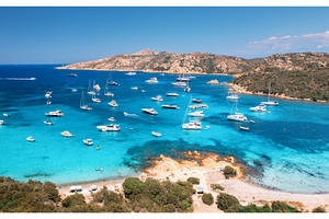 Aerial view of luxury yachts and
