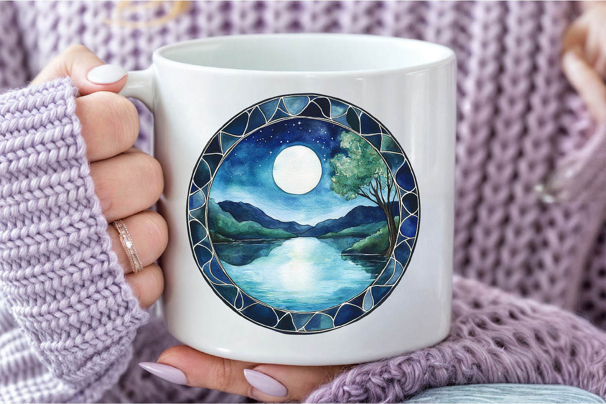 Round Moonlit Nights Stained Glass, an Illustration by DreamCafeArt (Photo 7 of 9)