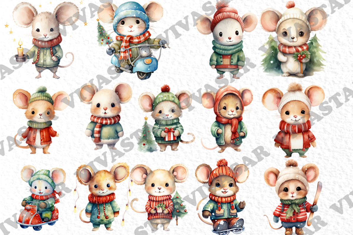 Christmas clipart, Cute little mouse, an Animal Illustration by vivastarkids (Photo 2 of 4)