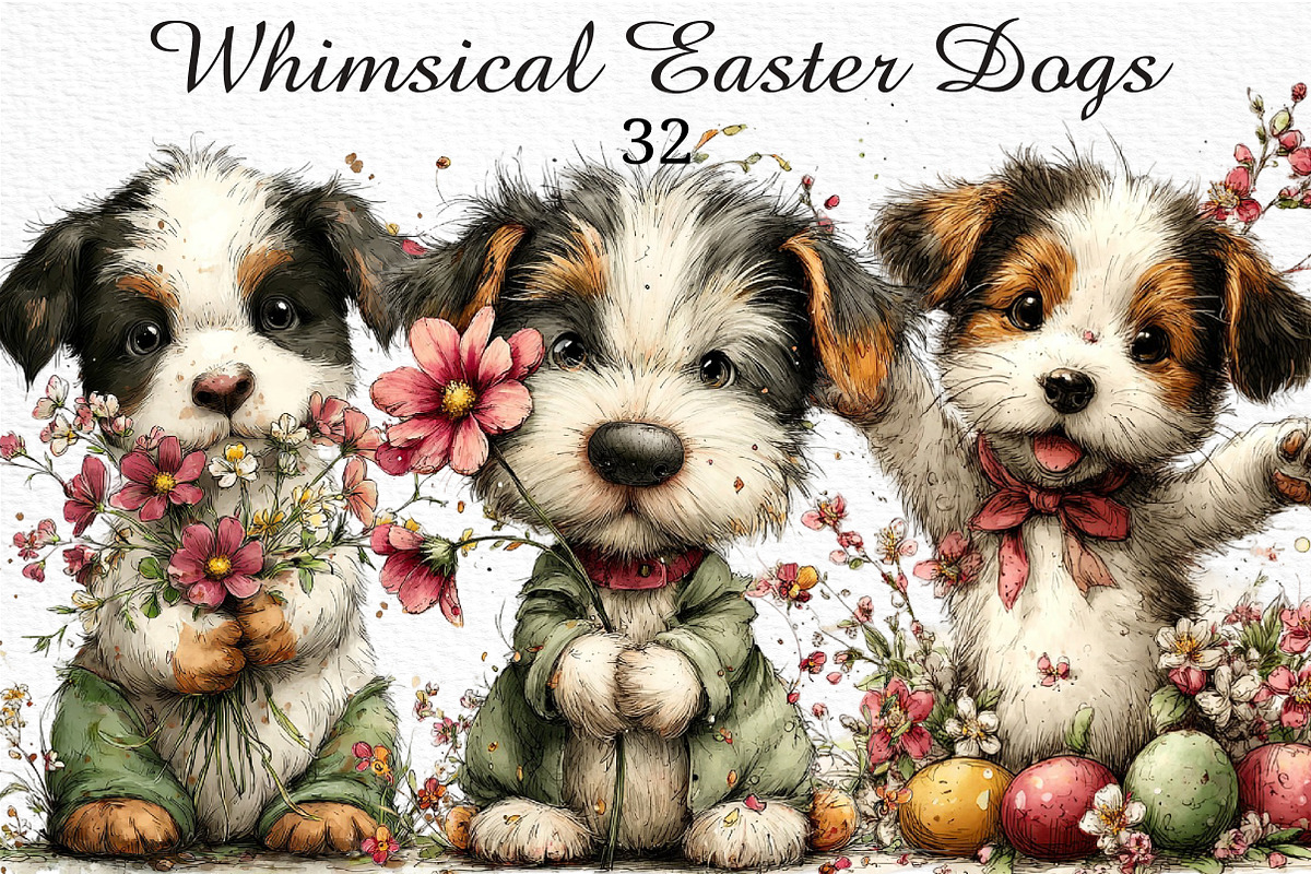 Whimsical Easter Dogs Clipart Png, an Illustration by Craft Nest (Photo 1 of 11)