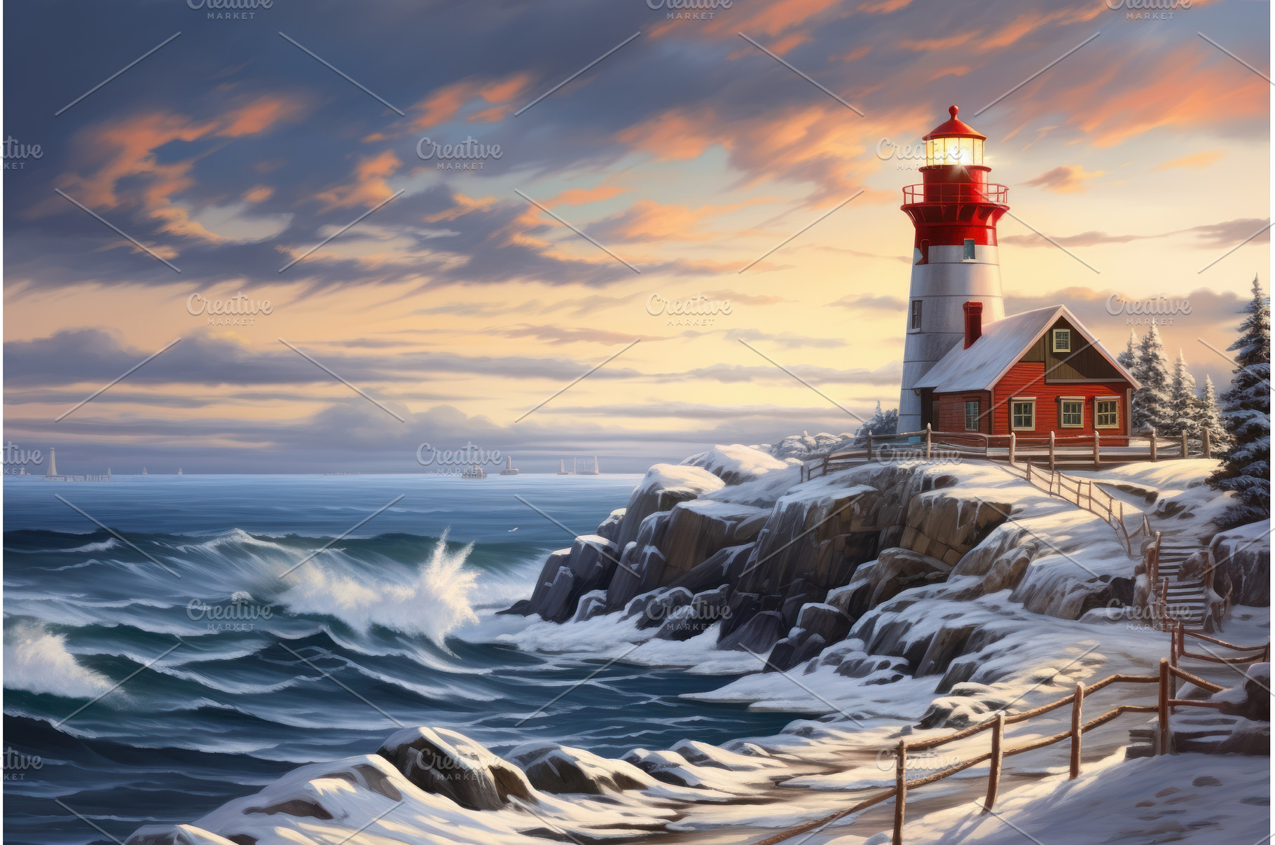 Serene Lighthouse winter. Generate, a Nature Photo by Ylivdesign