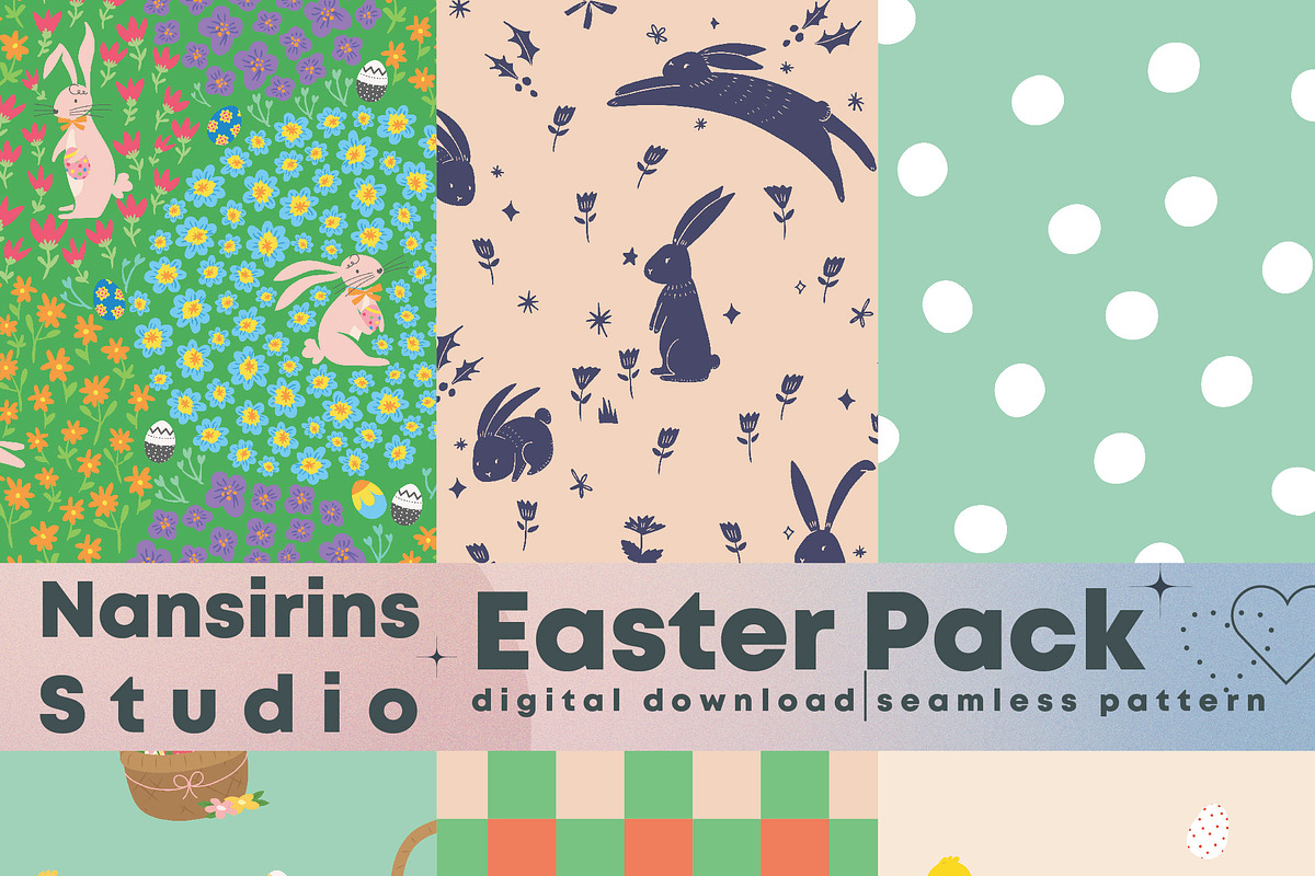 Easter Rabbit Seamless Pattern Set, a Pattern Graphic by Nansirins Studio (Photo 1 of 9)