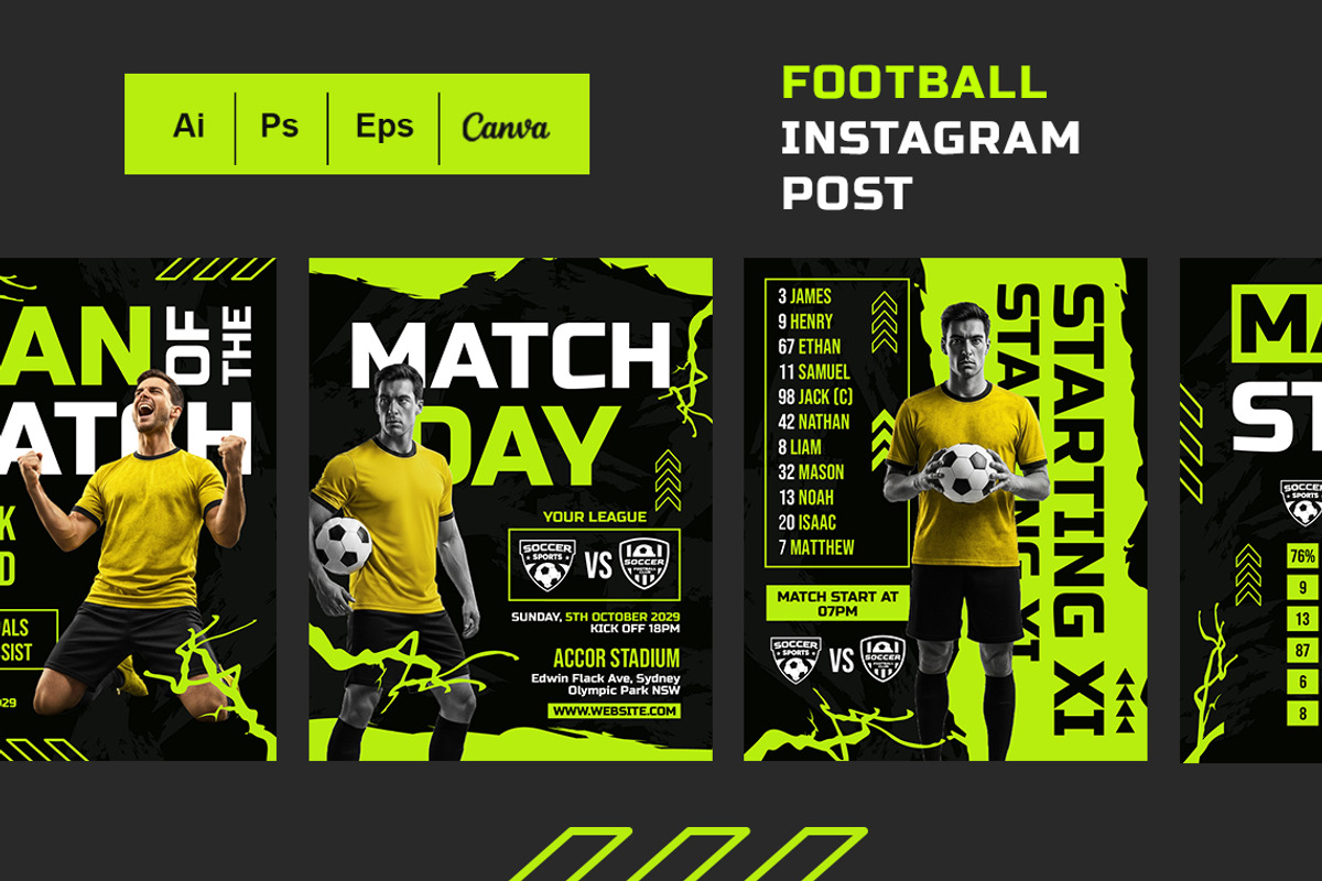 Green Neon | Football Instagram Post preview 3