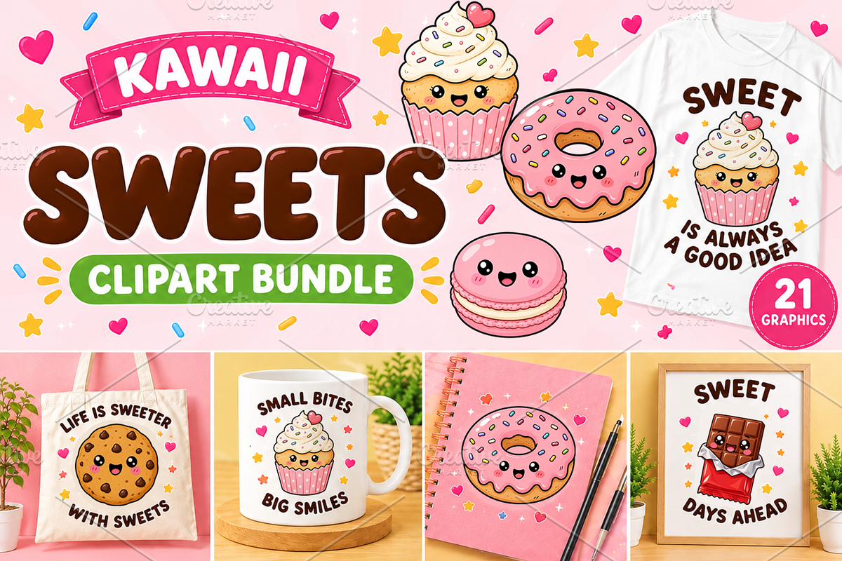 Kawaii Sweets Clipart PNG, a Food Illustration by QM_ART (Photo 3 of 4)