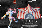Watercolor Circus Clipart Set, a Seasonal Illustration by ArtCreationsDesign (Thumbnail 1 of 8)