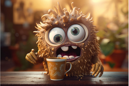 Fantasy coffee monster. Generate Ai, an Abstract Photo by Ylivdesign