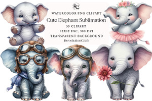 Cute Elephant Sublimation Clipart, an Illustration by OK Design