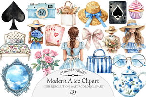 Watercolor Modern Alice Clipart, an Illustration by Design Market