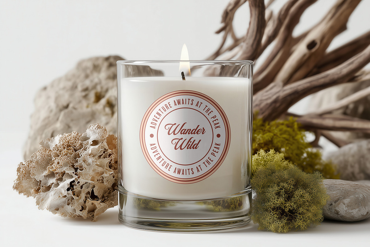 Clear Glass Organic Style Candle, a Household Mockup by 1001 mockups (Photo 7 of 8)