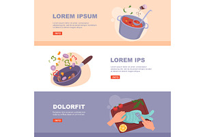 Chef cooking soup pot frying pan and