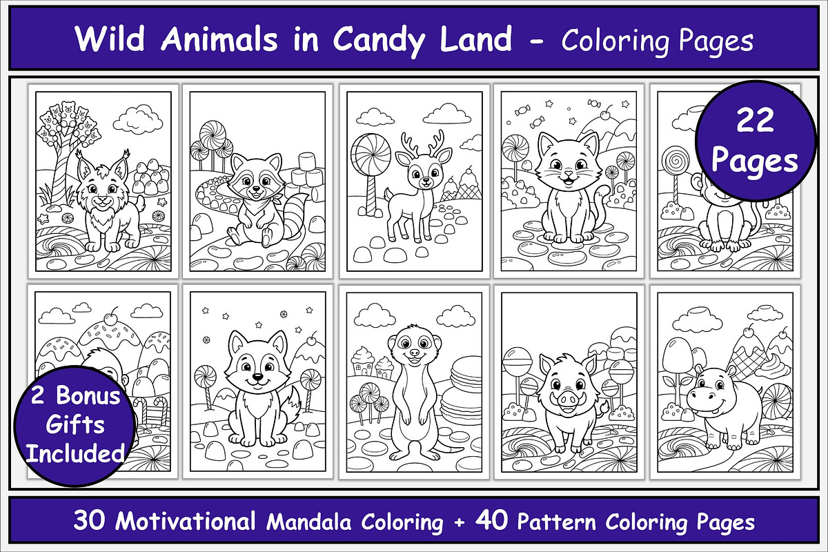 Animals in Candy Land Coloring Pages, an Animal Illustration by Lamia Emad (Photo 1 of 5)