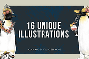 Tropical Penguins - Graphic Pack, a Work Illustration by Riveros Illustration (Thumbnail 2 of 9)