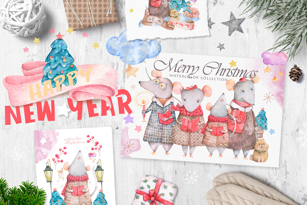 Christmas Story Watercolor cute Rats, an Animal Illustration by Ann Art Houze (Photo 11 of 13)