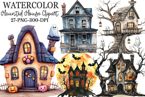 Watercolor Haunted House Clipart, an Illustration by Rose Art
