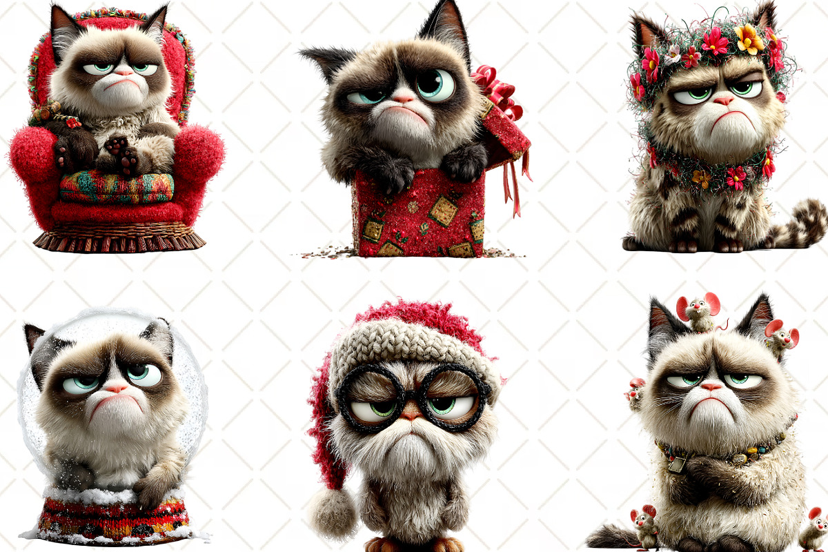 Grumpy Christmas Cat Clipart, an Illustration by Black Bird Studio (Photo 4 of 7)
