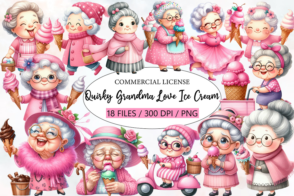Quirky Grandma Love Ice Cream, an Illustration by Designworld (Photo 1 of 5)