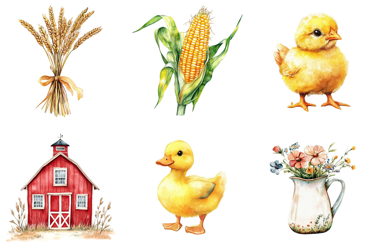 Watercolor Farm Clipart Set, an Illustration by designcity5 (Photo 2 of 5)