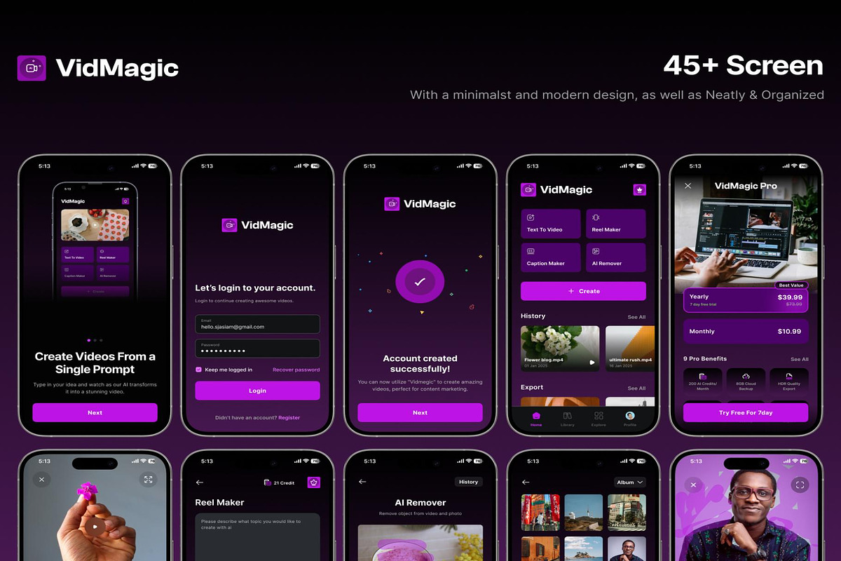 VidMagicAI Text to video creator app, an UI Kit Template by Creative Perspective (Photo 5 of 6)