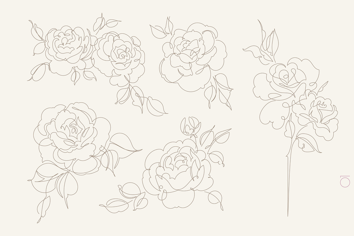 One Line Rose Flower Illustrations, a Decorative Illustration by Alina Kruss (Photo 2 of 9)