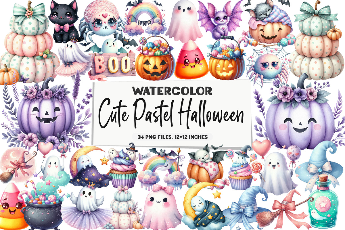 Cute Pastel Halloween Clipart Bundle, an Illustration by DreamArtGraphic (Photo 1 of 4)