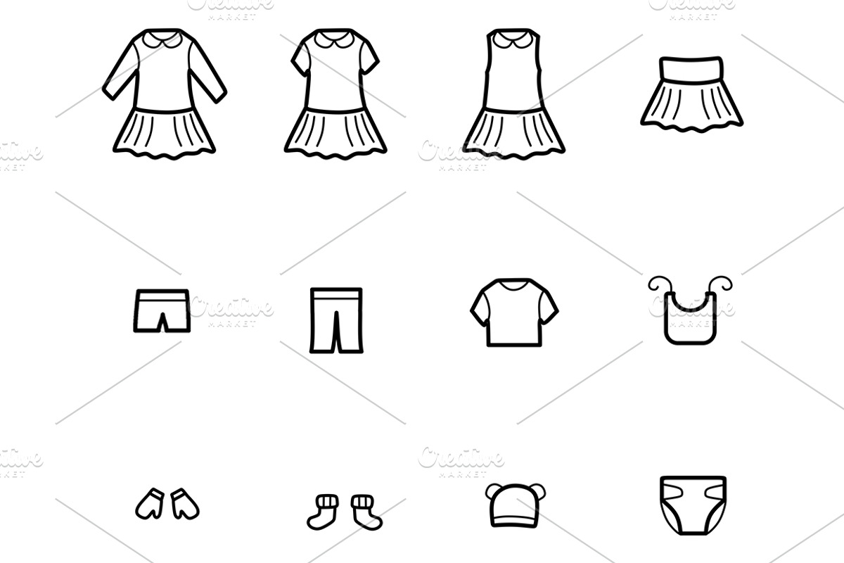 Baby Clothes Line Icons Set, an Outline Icon by land art (Photo 4 of 6)